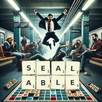 Creative illustration for a Scrabble game with the word SEALABLE spelled out in tiles on the board.