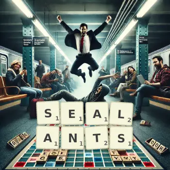 Creative illustration for a Scrabble game with the word SEALANTS spelled out in tiles on the board.