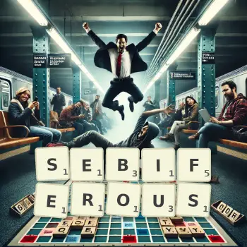 Creative illustration for a Scrabble game with the word SEBIFEROUS spelled out in tiles on the board.