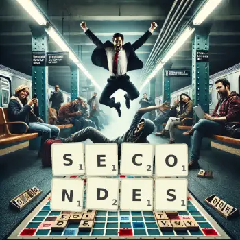Creative illustration for a Scrabble game with the word SECONDES spelled out in tiles on the board.