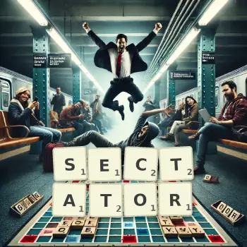 Creative illustration for a Scrabble game with the word SECTATOR spelled out in tiles on the board.