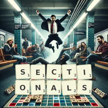 Creative illustration for a Scrabble game with the word SECTIONALS spelled out in tiles on the board.