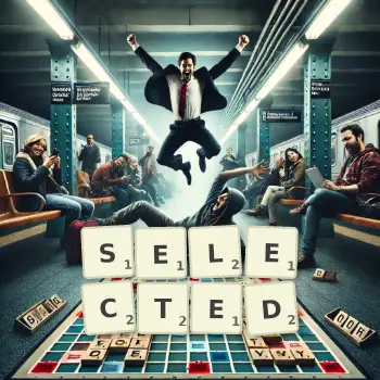 Creative illustration for a Scrabble game with the word SELECTED spelled out in tiles on the board.