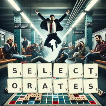 Creative illustration for a Scrabble game with the word SELECTORATES spelled out in tiles on the board.