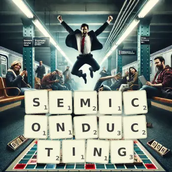 Creative illustration for a Scrabble game with the word SEMICONDUCTING spelled out in tiles on the board.