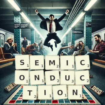 Creative illustration for a Scrabble game with the word SEMICONDUCTION spelled out in tiles on the board.
