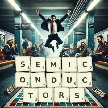 Creative illustration for a Scrabble game with the word SEMICONDUCTORS spelled out in tiles on the board.