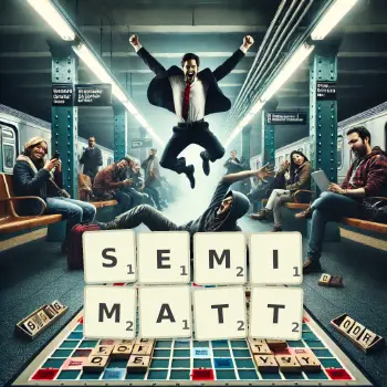 Creative illustration for a Scrabble game with the word SEMIMATT spelled out in tiles on the board.