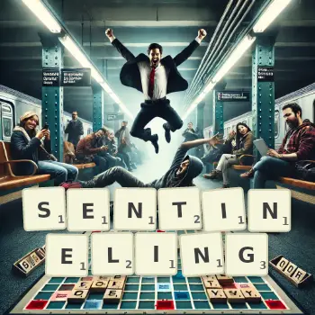 Creative illustration for a Scrabble game with the word SENTINELING spelled out in tiles on the board.