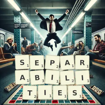 Creative illustration for a Scrabble game with the word SEPARABILITIES spelled out in tiles on the board.