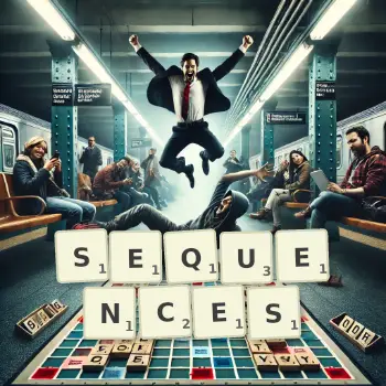Creative illustration for a Scrabble game with the word SEQUENCES spelled out in tiles on the board.