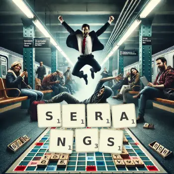 Creative illustration for a Scrabble game with the word SERANGS spelled out in tiles on the board.