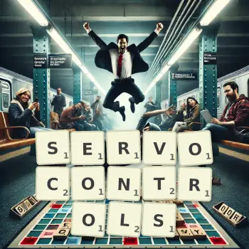 Creative illustration for a Scrabble game with the word SERVOCONTROLS spelled out in tiles on the board.