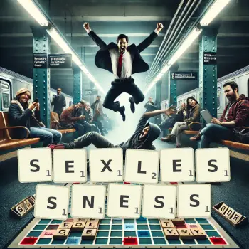 Creative illustration for a Scrabble game with the word SEXLESSNESS spelled out in tiles on the board.