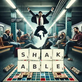 Creative illustration for a Scrabble game with the word SHAKABLE spelled out in tiles on the board.