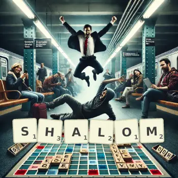 Creative illustration for a Scrabble game with the word SHALOM spelled out in tiles on the board.