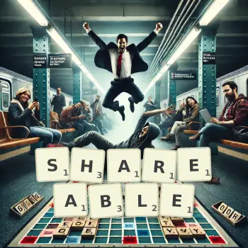 Creative illustration for a Scrabble game with the word SHAREABLE spelled out in tiles on the board.