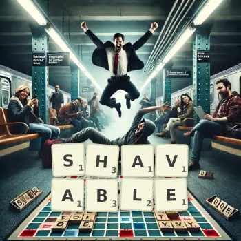 Creative illustration for a Scrabble game with the word SHAVABLE spelled out in tiles on the board.