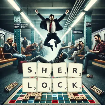 Creative illustration for a Scrabble game with the word SHERLOCK spelled out in tiles on the board.