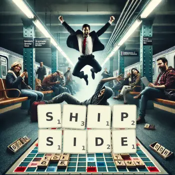 Creative illustration for a Scrabble game with the word SHIPSIDE spelled out in tiles on the board.