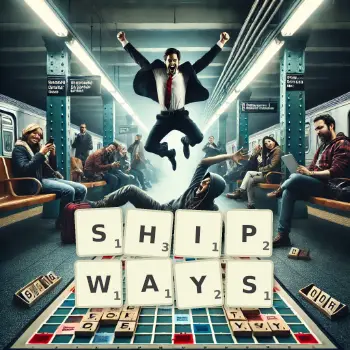Creative illustration for a Scrabble game with the word SHIPWAYS spelled out in tiles on the board.