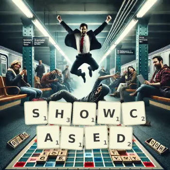 Creative illustration for a Scrabble game with the word SHOWCASED spelled out in tiles on the board.