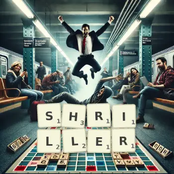 Creative illustration for a Scrabble game with the word SHRILLER spelled out in tiles on the board.