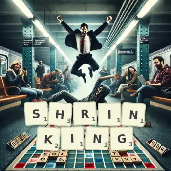 Creative illustration for a Scrabble game with the word SHRINKING spelled out in tiles on the board.