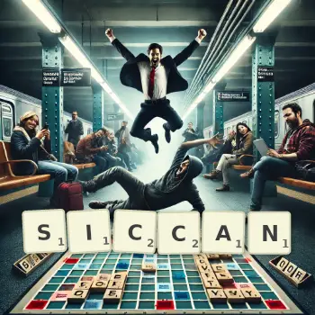 Creative illustration for a Scrabble game with the word SICCAN spelled out in tiles on the board.