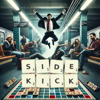 Creative illustration for a Scrabble game with the word SIDEKICK spelled out in tiles on the board.