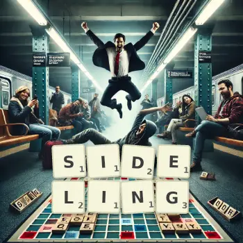 Creative illustration for a Scrabble game with the word SIDELING spelled out in tiles on the board.