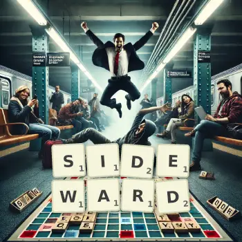 Creative illustration for a Scrabble game with the word SIDEWARD spelled out in tiles on the board.
