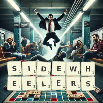 Creative illustration for a Scrabble game with the word SIDEWHEELERS spelled out in tiles on the board.