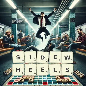 Creative illustration for a Scrabble game with the word SIDEWHEELS spelled out in tiles on the board.