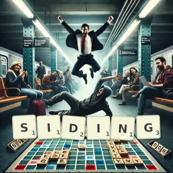 Creative illustration for a Scrabble game with the word SIDING spelled out in tiles on the board.