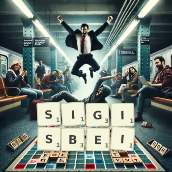 Creative illustration for a Scrabble game with the word SIGISBEI spelled out in tiles on the board.