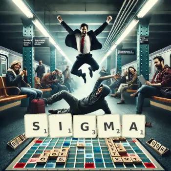 Creative illustration for a Scrabble game with the word SIGMA spelled out in tiles on the board.