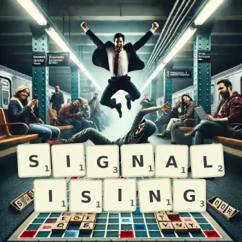 Creative illustration for a Scrabble game with the word SIGNALISING spelled out in tiles on the board.