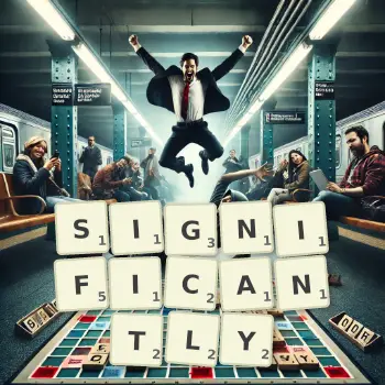 Creative illustration for a Scrabble game with the word SIGNIFICANTLY spelled out in tiles on the board.