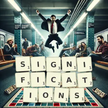 Creative illustration for a Scrabble game with the word SIGNIFICATIONS spelled out in tiles on the board.