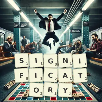 Creative illustration for a Scrabble game with the word SIGNIFICATORY spelled out in tiles on the board.
