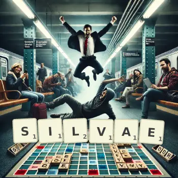 Creative illustration for a Scrabble game with the word SILVAE spelled out in tiles on the board.
