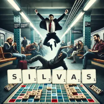 Creative illustration for a Scrabble game with the word SILVAS spelled out in tiles on the board.