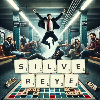 Creative illustration for a Scrabble game with the word SILVEREYE spelled out in tiles on the board.