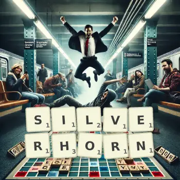 Creative illustration for a Scrabble game with the word SILVERHORN spelled out in tiles on the board.