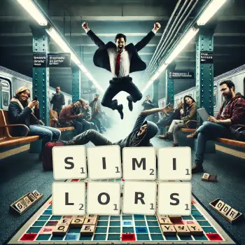 Creative illustration for a Scrabble game with the word SIMILORS spelled out in tiles on the board.