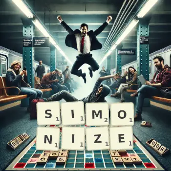 Creative illustration for a Scrabble game with the word SIMONIZE spelled out in tiles on the board.