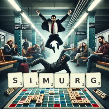 Creative illustration for a Scrabble game with the word SIMURG spelled out in tiles on the board.