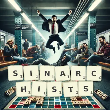 Creative illustration for a Scrabble game with the word SINARCHISTS spelled out in tiles on the board.