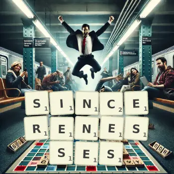 Creative illustration for a Scrabble game with the word SINCERENESSES spelled out in tiles on the board.